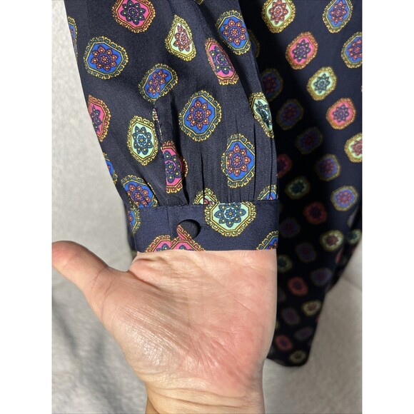 J. Crew Factory Ruffle Neck Multi Medallion Floral Fabric Button Dress Size 2 - Picture 3 of 9